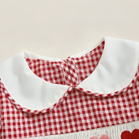 Long Sleeve Plaid Collar Hearts Baby Romper