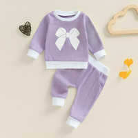 Long Sleeve Waffle Bow Baby Set