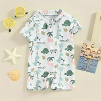 Short Sleeve Dino Zipper Baby Swimsuit