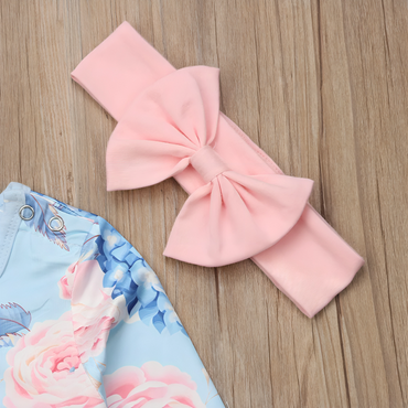 Long Sleeve Floral Baby Bow Jumpsuit Set