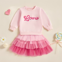 Long Sleeve Pink Love Skirt Toddler Set