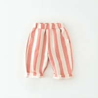 High Waist Striped Cotton Trouser Pants