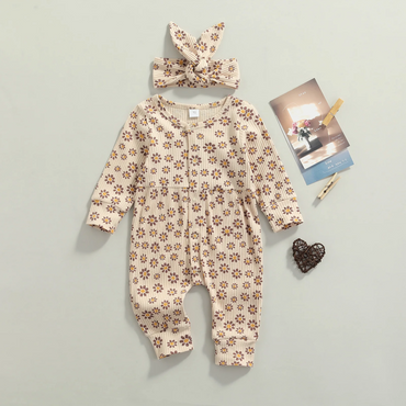 Long Sleeve Daisy Print Baby Jumpsuit