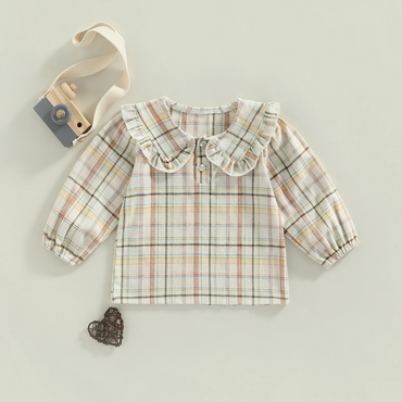 Long Sleeve Plaid Collar Toddler Top