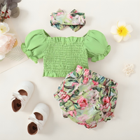 Puff Sleeve Floral Bow Top Set