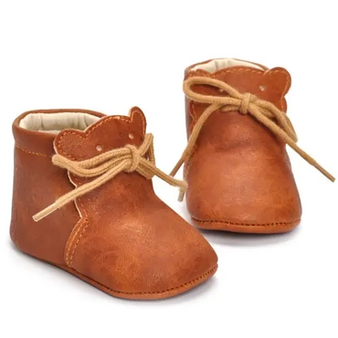 Unisex Brown Leather Crib Boots