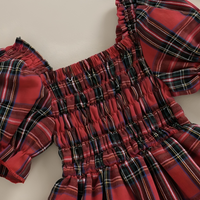 Short Puff Sleeve Christmas Plaid Baby Romper