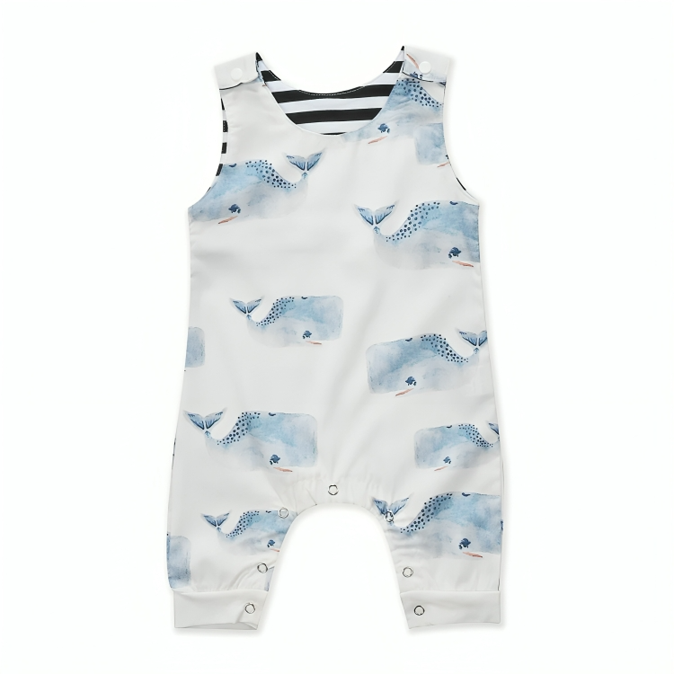 Sleeveless Whale Print Baby Jumpsuit