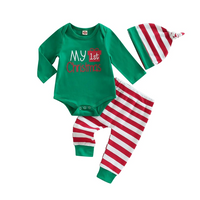 "My 1st Christmas" Elf Striped Cotton Baby Set