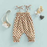 Sleeveless Straps Checkered Baby Jumpsuit