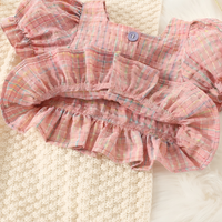 Bubble Sleeve Buttoned Pink Plaid Set