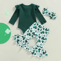 St. Patrick's Day Green Clover Flared Pants Set