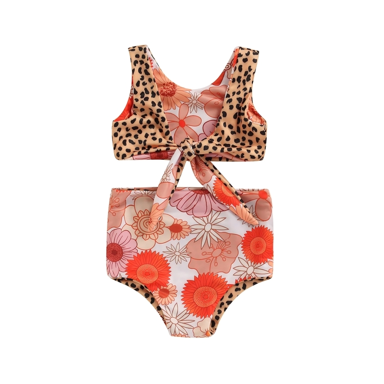 Sleeveless Leopard Floral Toddler Swimsuit