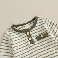 Long Sleeve Striped Waffle Baby Set