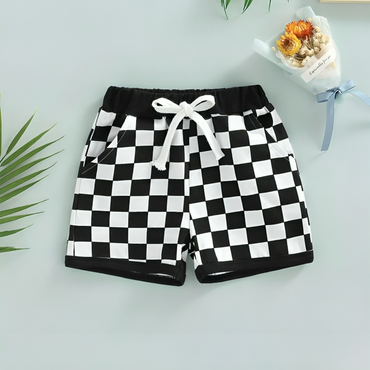 Black Plaid Checkered Elastic Baby Shorts