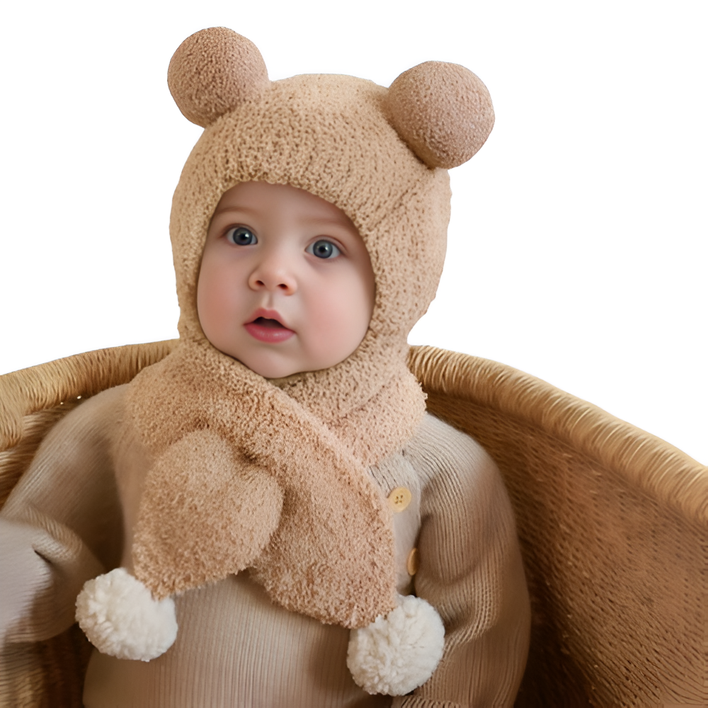 Cute Bear Fleece Scarf Beanie