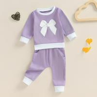 Long Sleeve Waffle Bow Baby Set