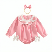 Long Sleeve Pink Heart Bow Ruffle Bodysuit