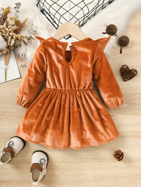 Orange Ruffle Satin Long Sleeve Finish Dress