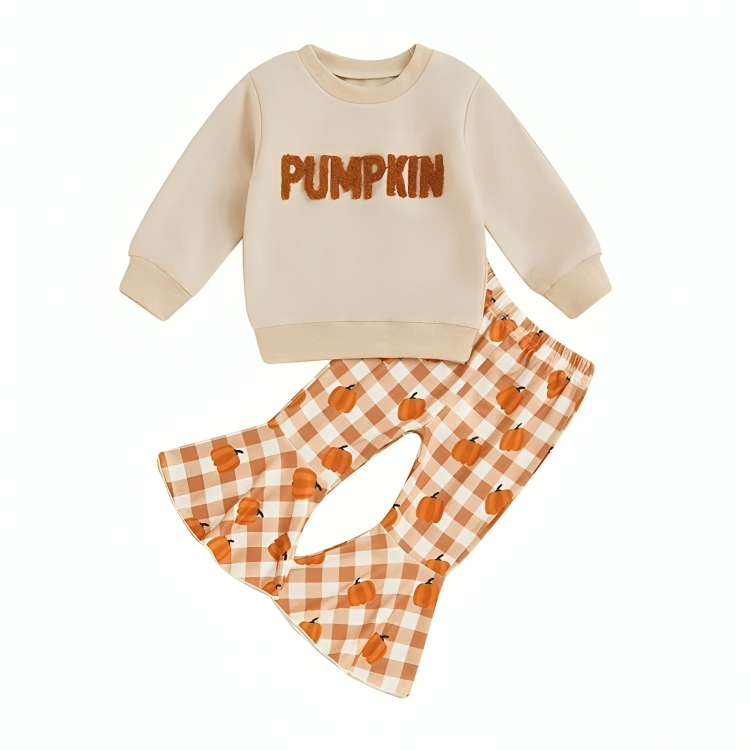 Halloween Pumpkin Plaid Flared Pants Baby Set