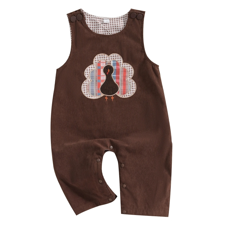 Sleeveless Embroidered Thanksgiving Baby Jumpsuit