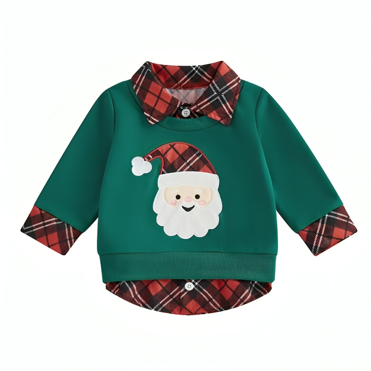 Long Sleeve Plaid Santa Baby Sweatshirt