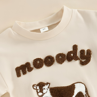 Short Sleeve Moody Cow Embroidered Baby Bodysuit