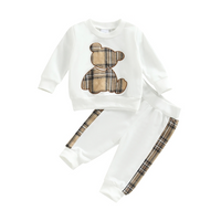 Plaid Bear Pullover Sweatshirt Baby Set