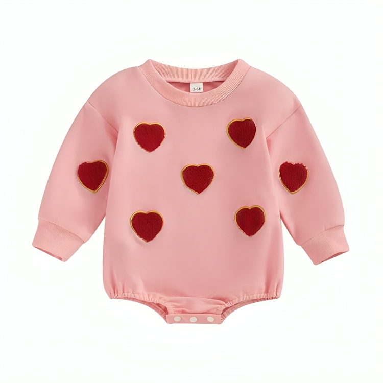 Long Sleeve Embroidery Patch Hearts Baby Bodysuit