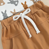 Short Sleeve Brown Easter Bunny Baby Set