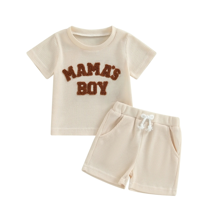 "Mama's Boy" Embroidery Waffle Knit Baby Set