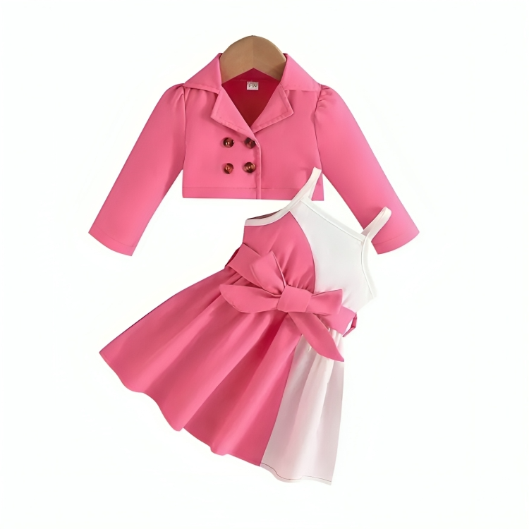 Half Top Buttoned Coat with Bow Princess Skirt