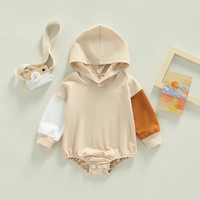 Long Sleeve Two-Color Hooded Baby Romper