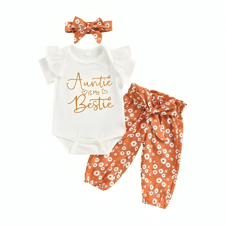 Auntie Bestie Daisy Print Baby Set