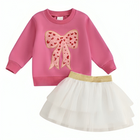 Long Sleeve Embroidered Bow Tulle Skirt Set