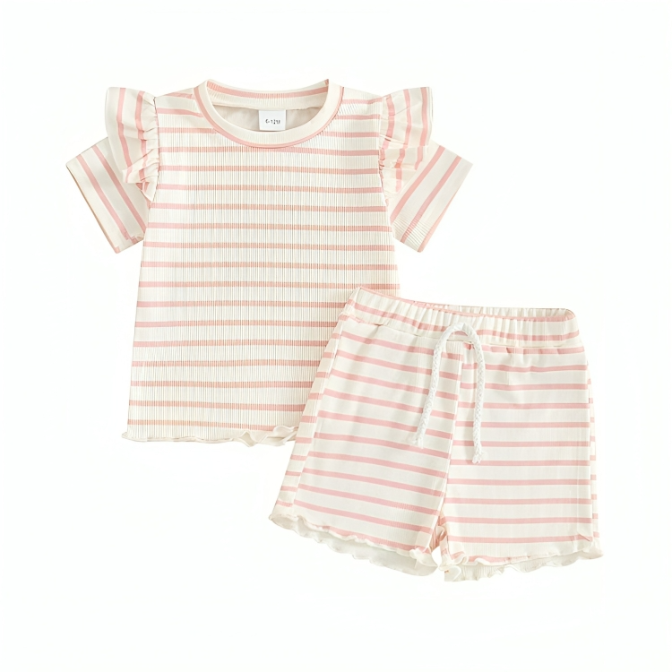 Ruffled Sleeve Striped Toddler Set