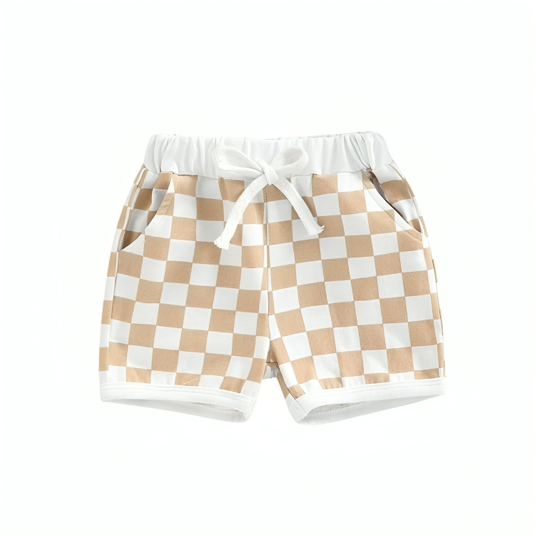 Brown Checkered Elastic Baby Shorts