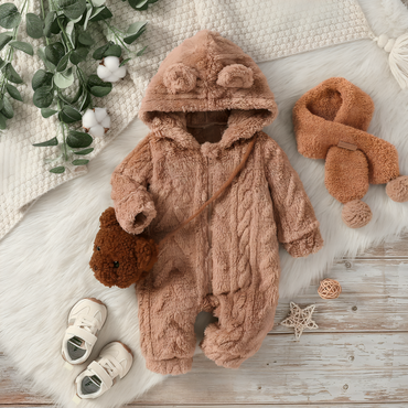 Plush Hodded Winter Sweater Romper