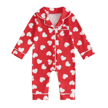 Valentines Heart Print Button Up Pajamas