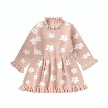 Long Sleeve Floral Ruffled Baby Sweater Dress