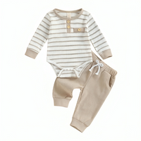 Long Sleeve Striped Waffle Baby Set