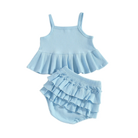 Sleeveless Solid Ruffled Baby Set