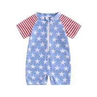 Short Sleeve American Zipper Baby Swimsuit