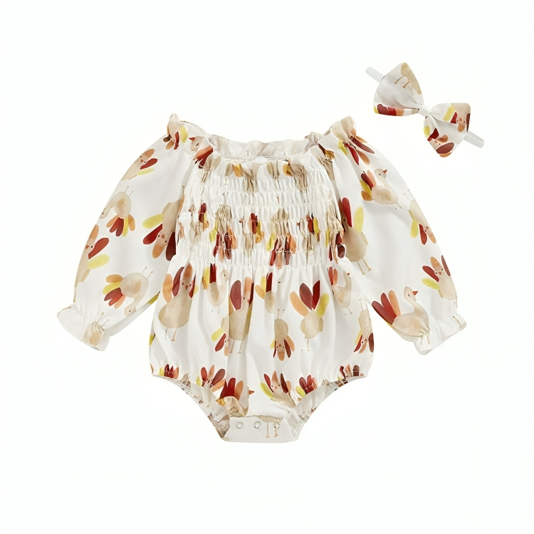 Turkey Pattern Print Romper Set