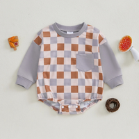 Long Sleeve Plaid Cotton Sweatshirt Bodysuit