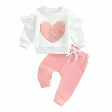 Long Sleeve Waffle Heart Baby Set