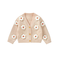 V-Neck Daisy Knit Toddler Cardigan