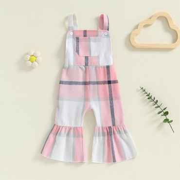 Sleeveless Plaid Bell Bottom Toddler Jumpsuit