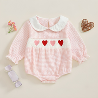 Long Sleeve Plaid Collar Hearts Baby Romper