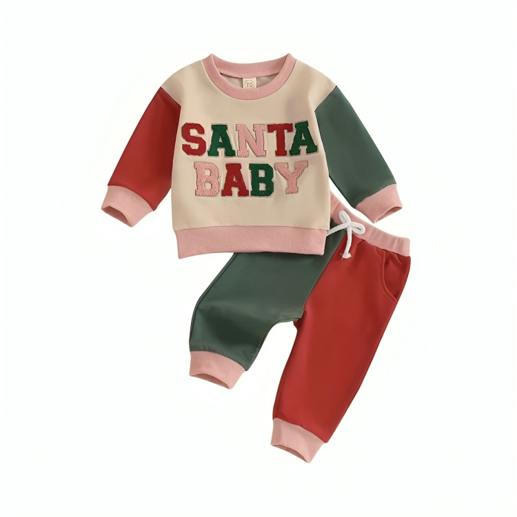 Colorful Santa Baby Printed Long Sleeve Set